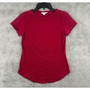 LL Bean Signature Textured Geometric Knit Short Sleeve T-Shirt Womens XXS